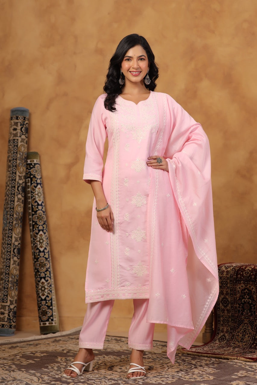 Elegant Embroidery Cotton Suit Set
