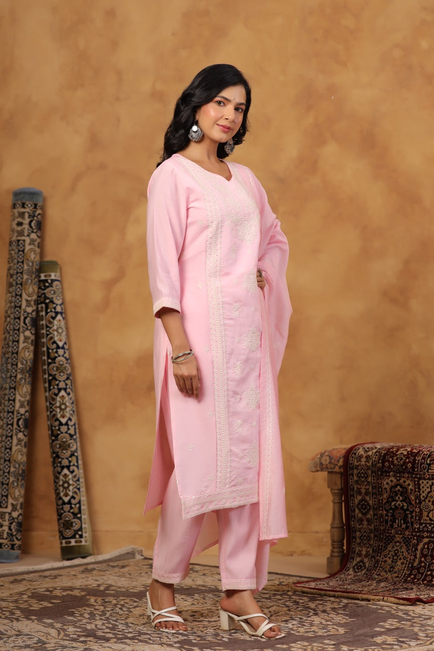 Elegant Embroidery Cotton Suit Set