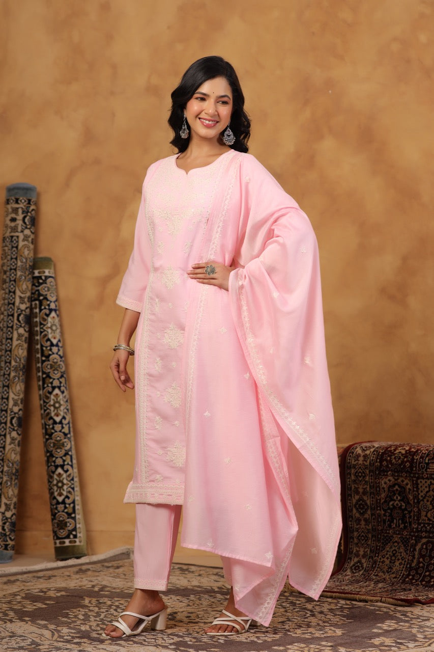 Elegant Embroidery Cotton Suit Set