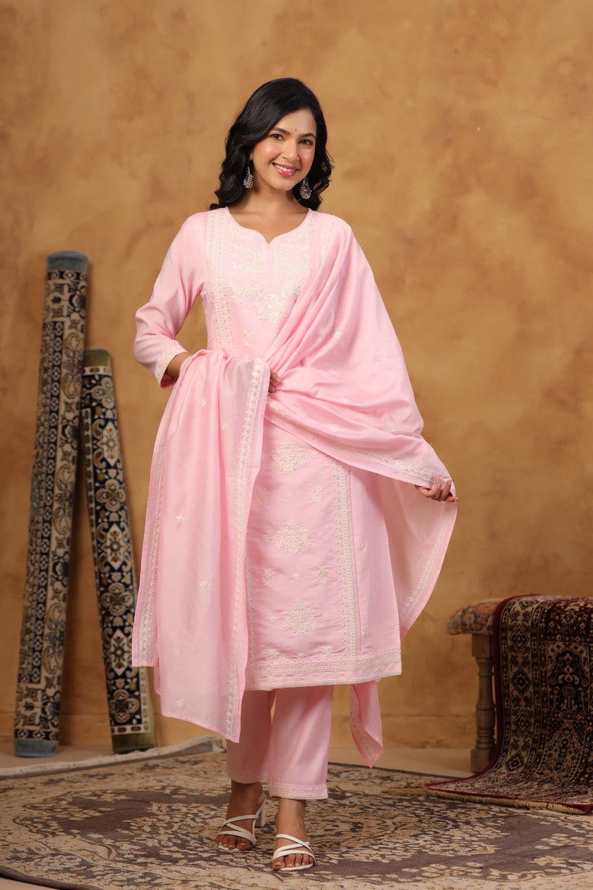 Elegant Embroidery Cotton Suit Set