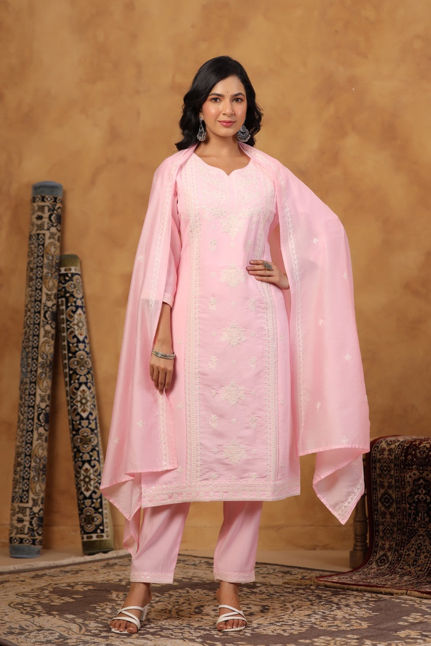Elegant Embroidery Cotton Suit Set