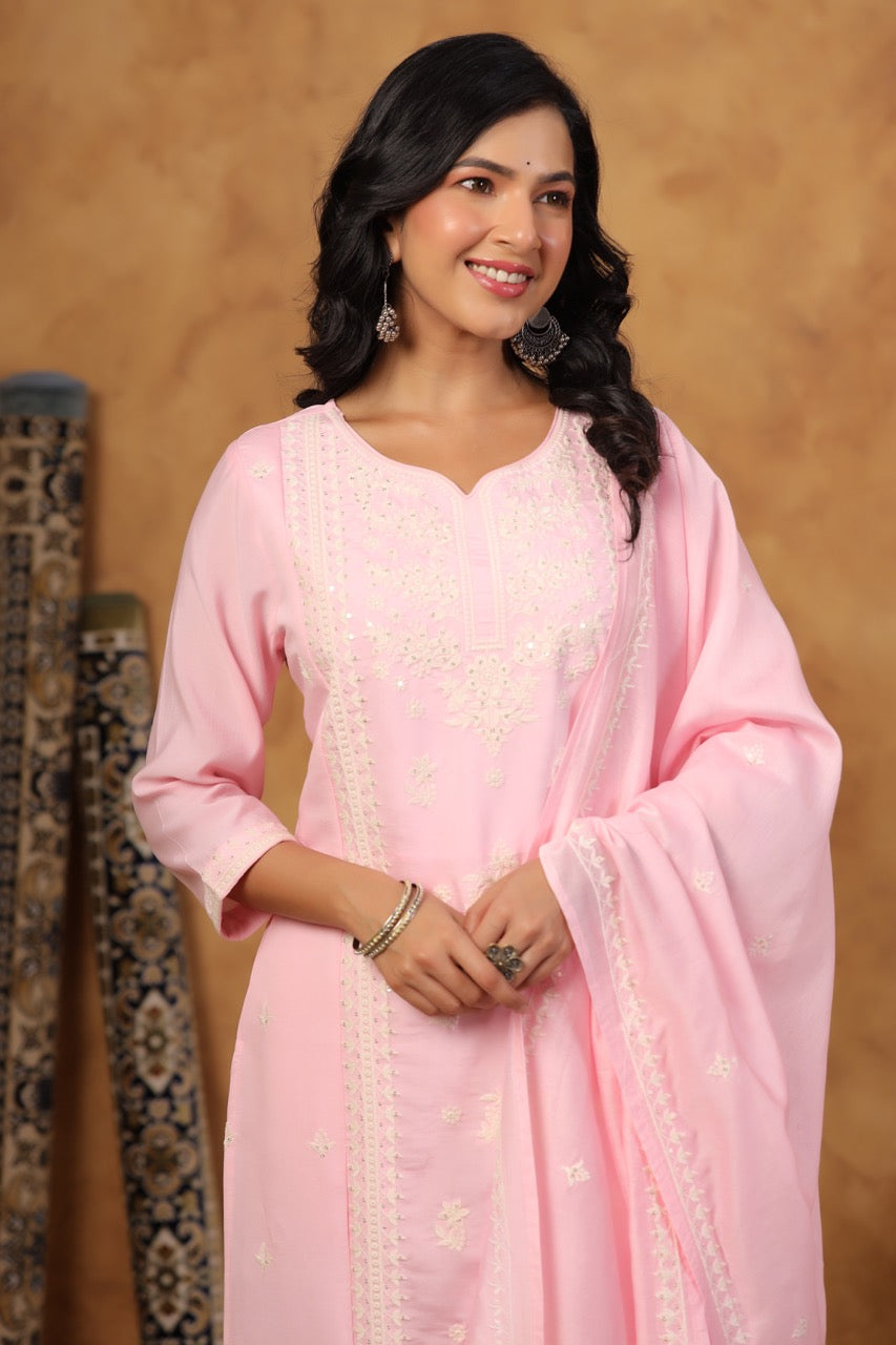 Elegant Embroidery Cotton Suit Set
