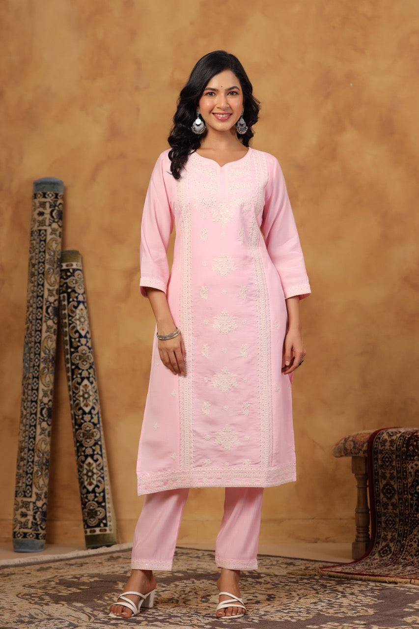 Elegant Embroidery Cotton Suit Set
