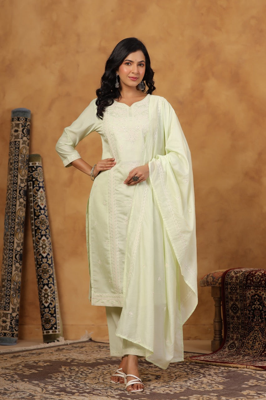 Elegant Embroidery Cotton Suit Set