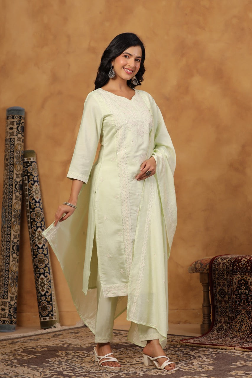 Elegant Embroidery Cotton Suit Set
