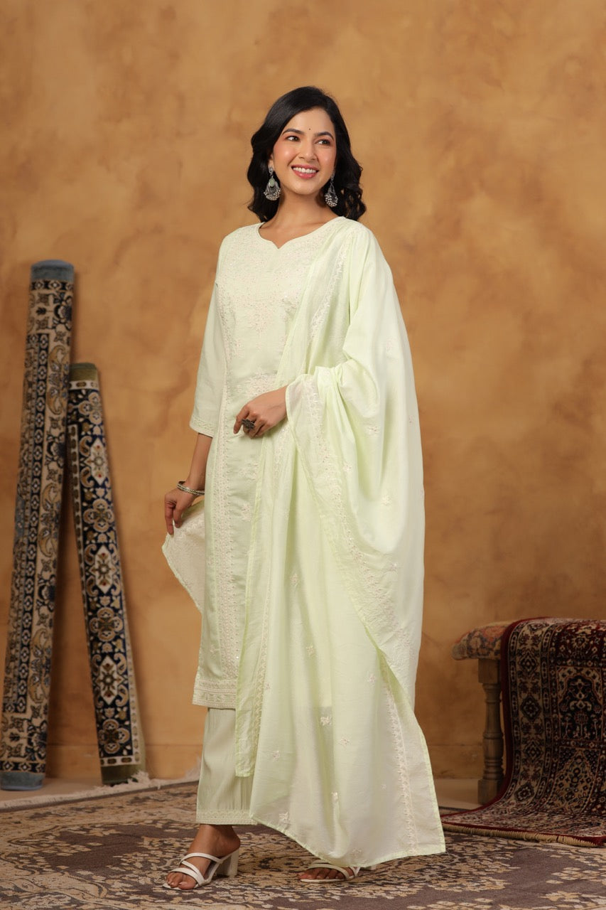 Elegant Embroidery Cotton Suit Set