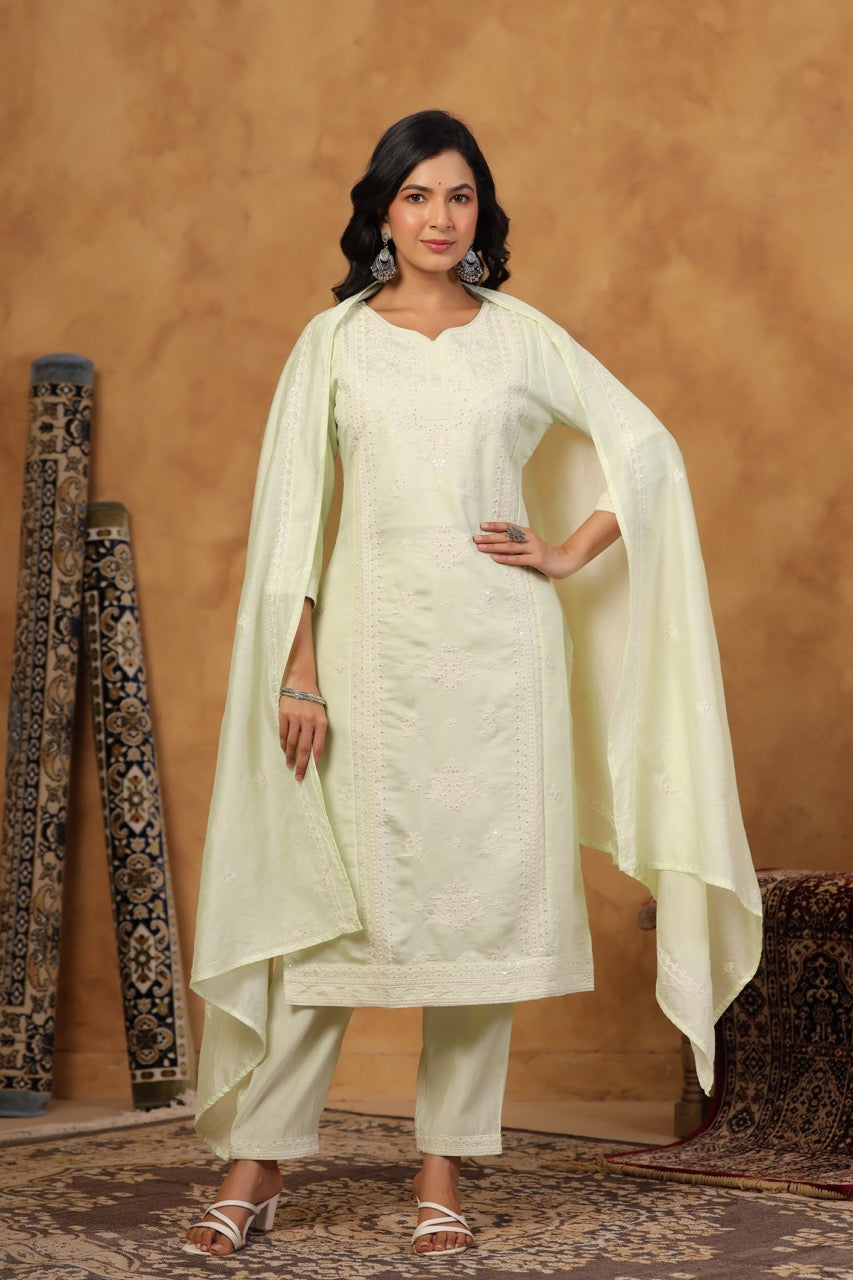 Elegant Embroidery Cotton Suit Set