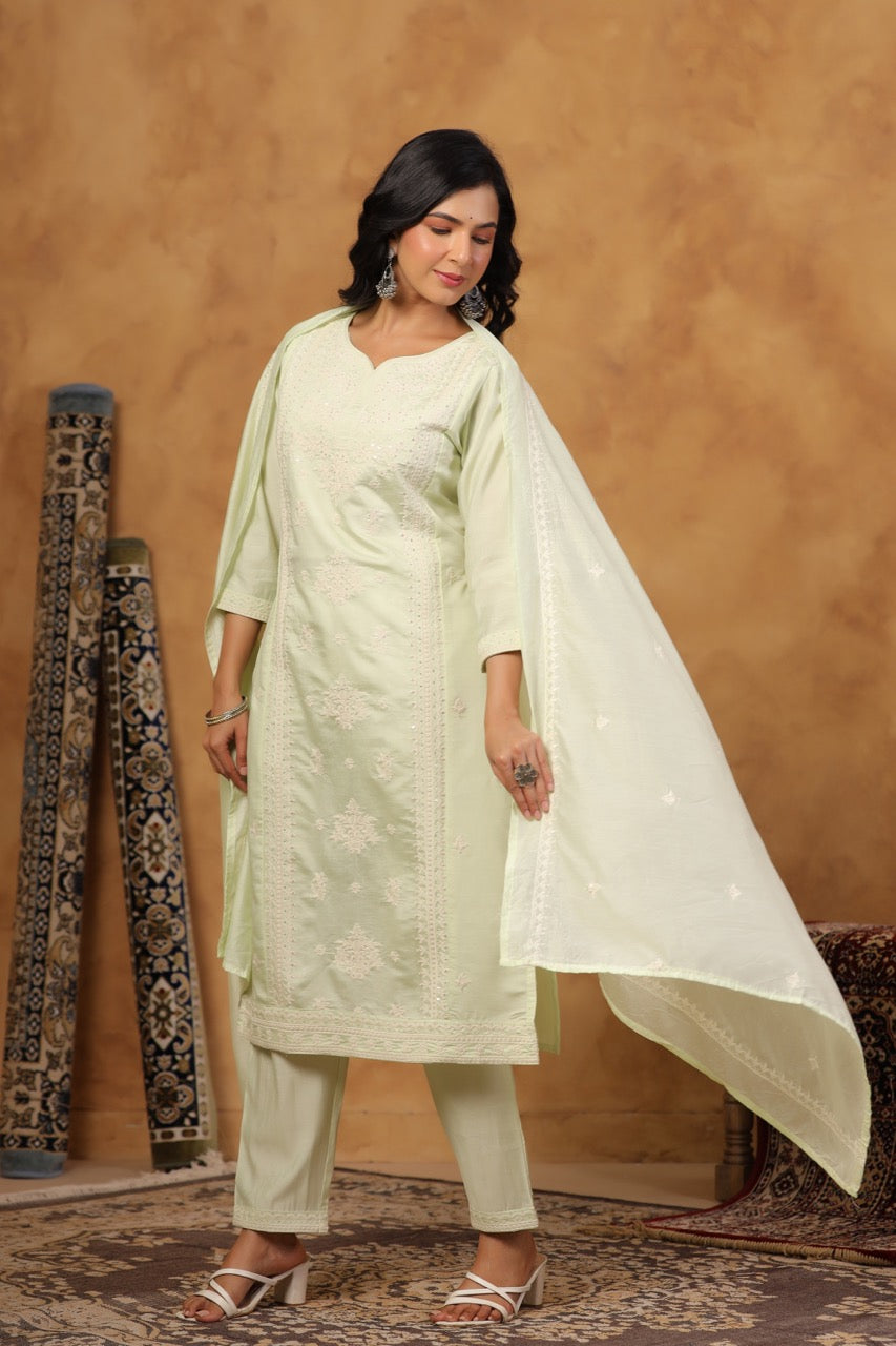 Elegant Embroidery Cotton Suit Set