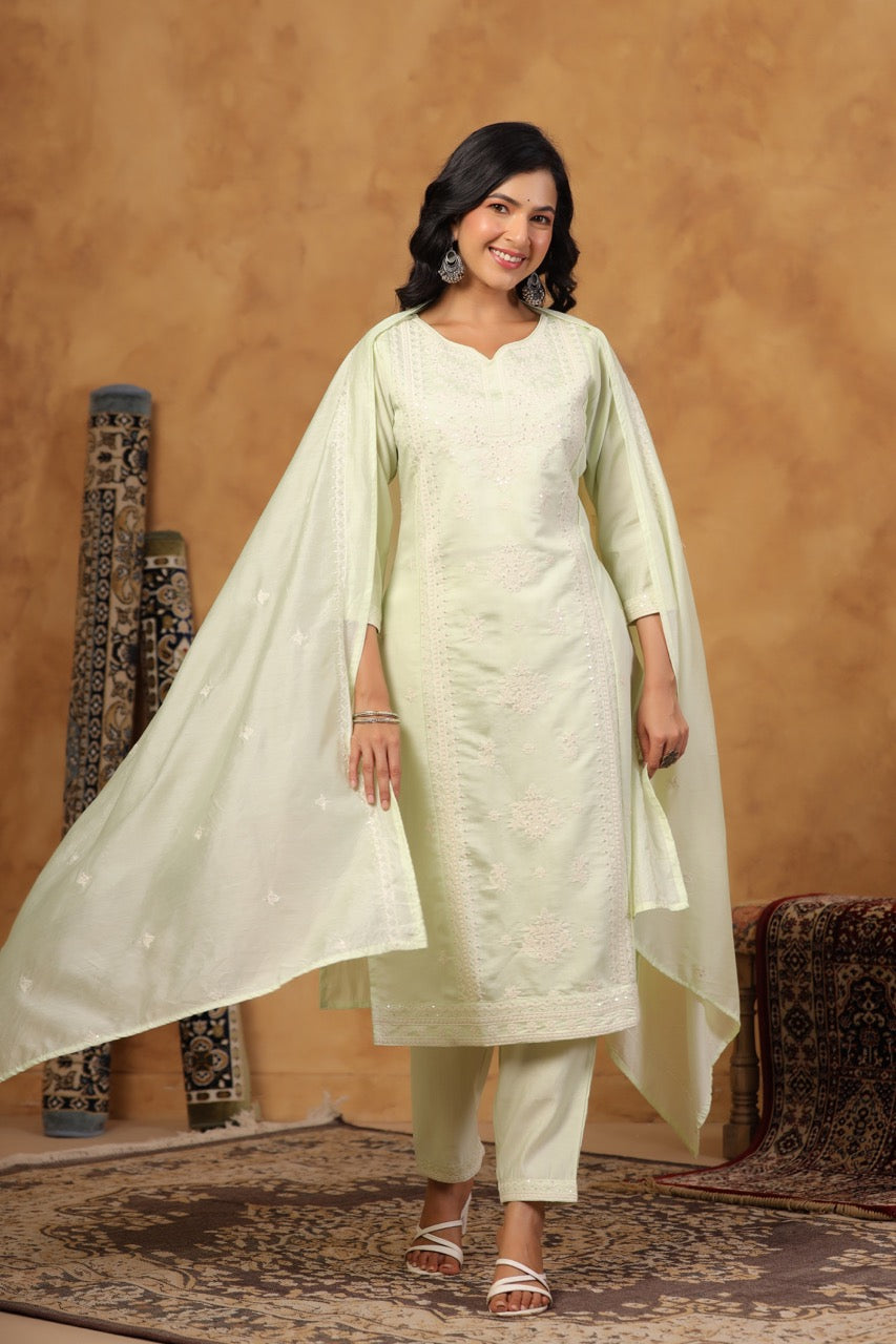 Elegant Embroidery Cotton Suit Set