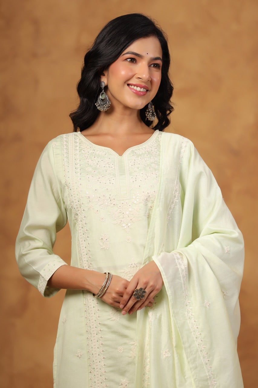 Elegant Embroidery Cotton Suit Set
