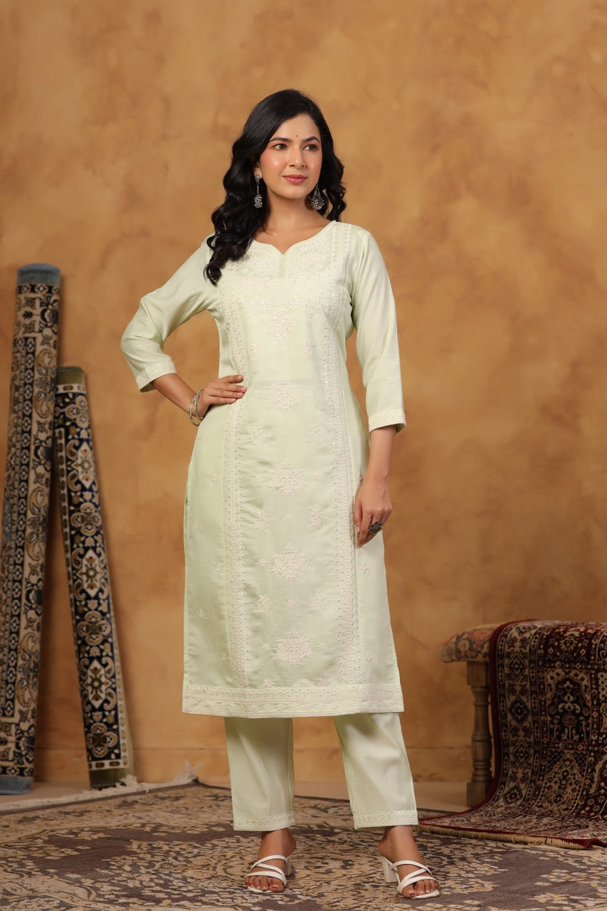 Elegant Embroidery Cotton Suit Set
