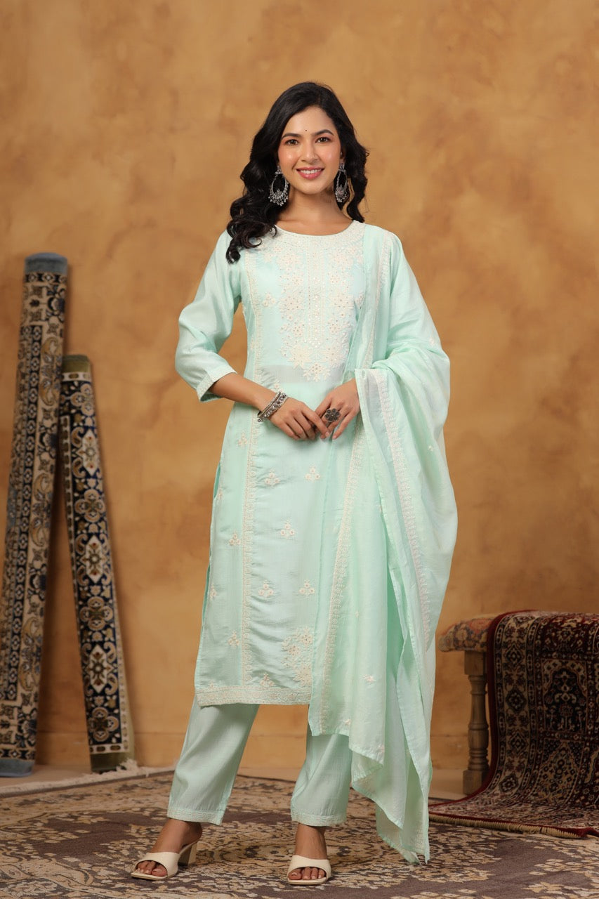 Elegant Embroidery Cotton Suit Set