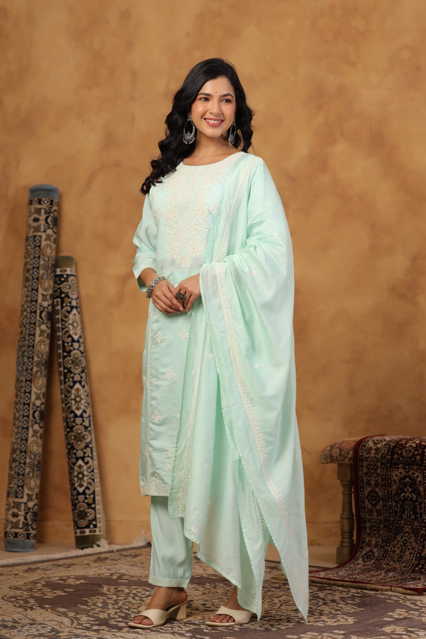 Elegant Embroidery Cotton Suit Set