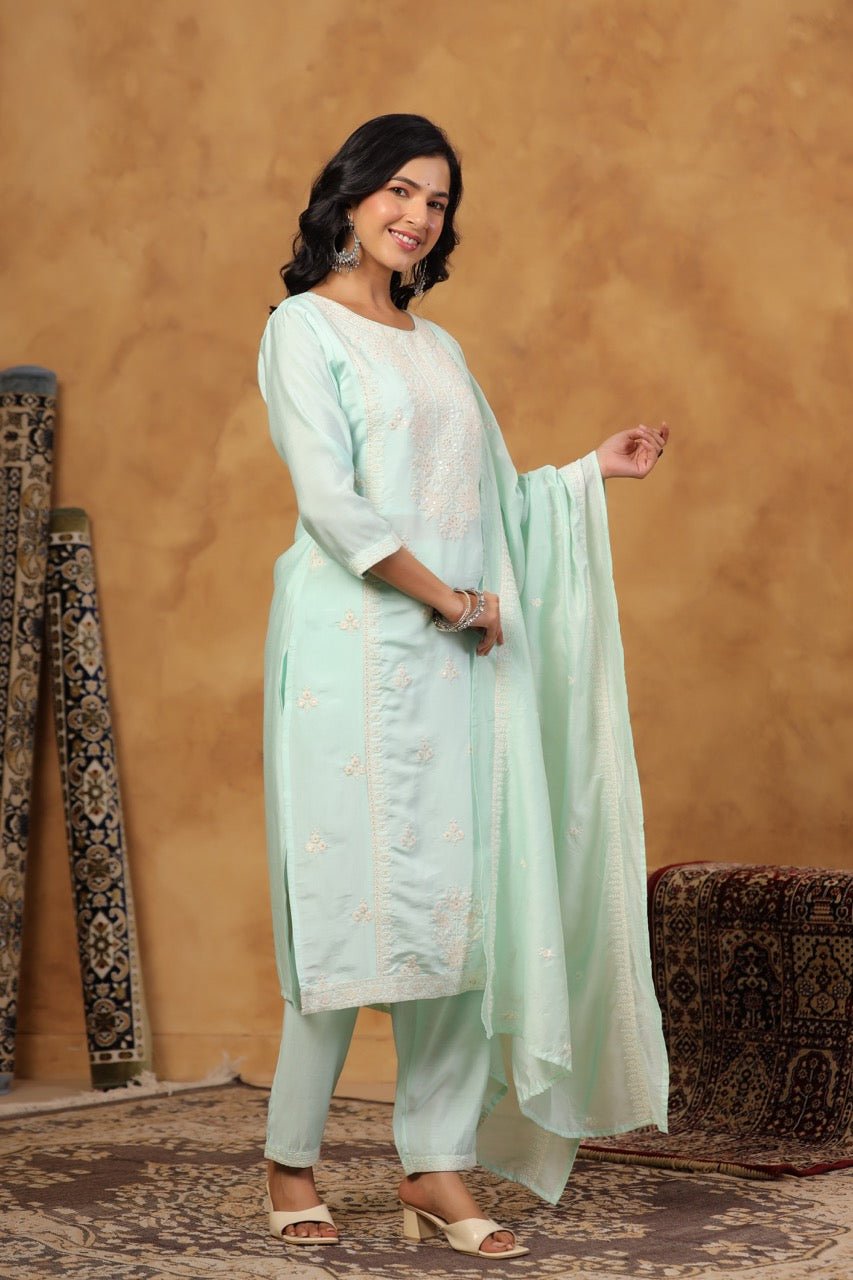 Elegant Embroidery Cotton Suit Set
