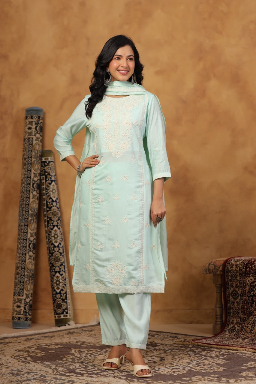Elegant Embroidery Cotton Suit Set