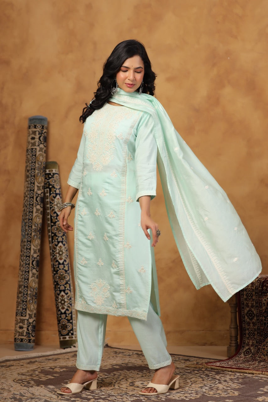 Elegant Embroidery Cotton Suit Set