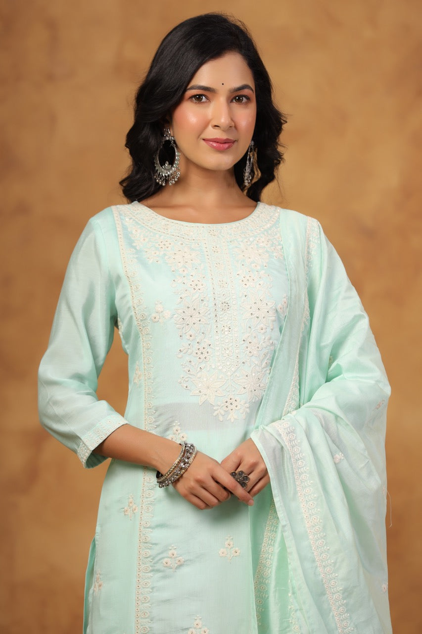 Elegant Embroidery Cotton Suit Set