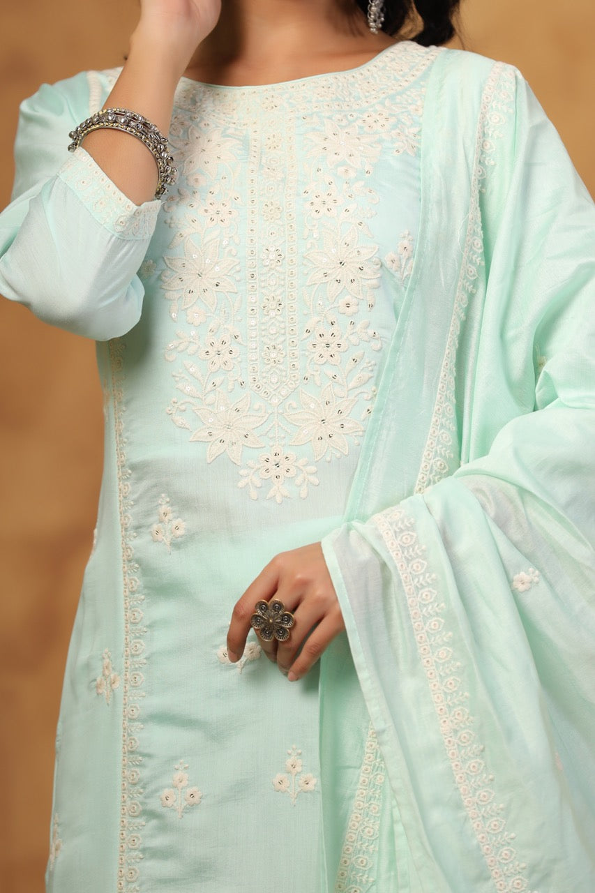 Elegant Embroidery Cotton Suit Set