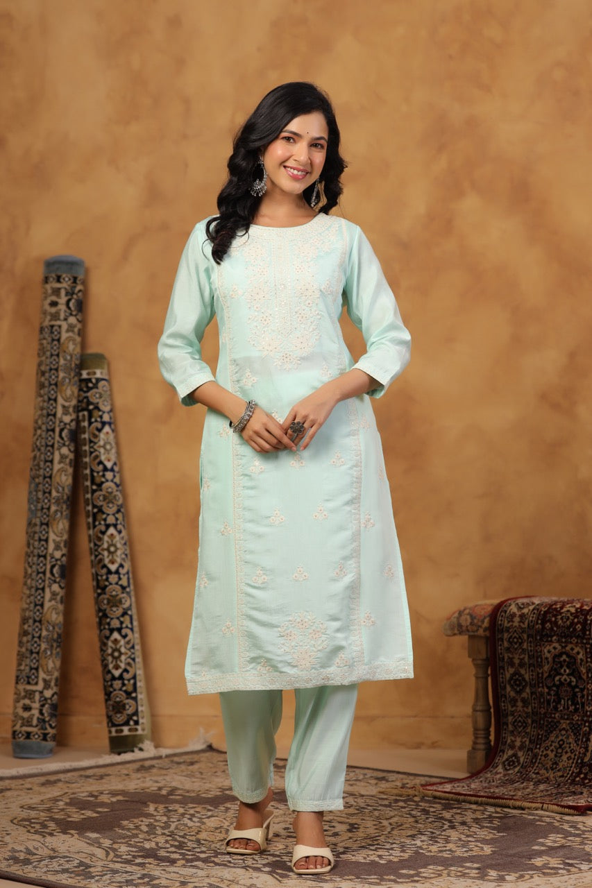 Elegant Embroidery Cotton Suit Set