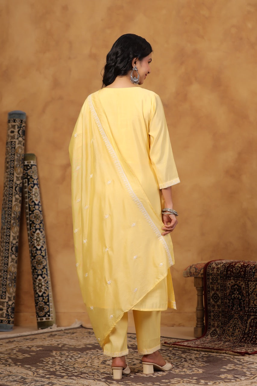 Elegant Embroidery Cotton Suit Set