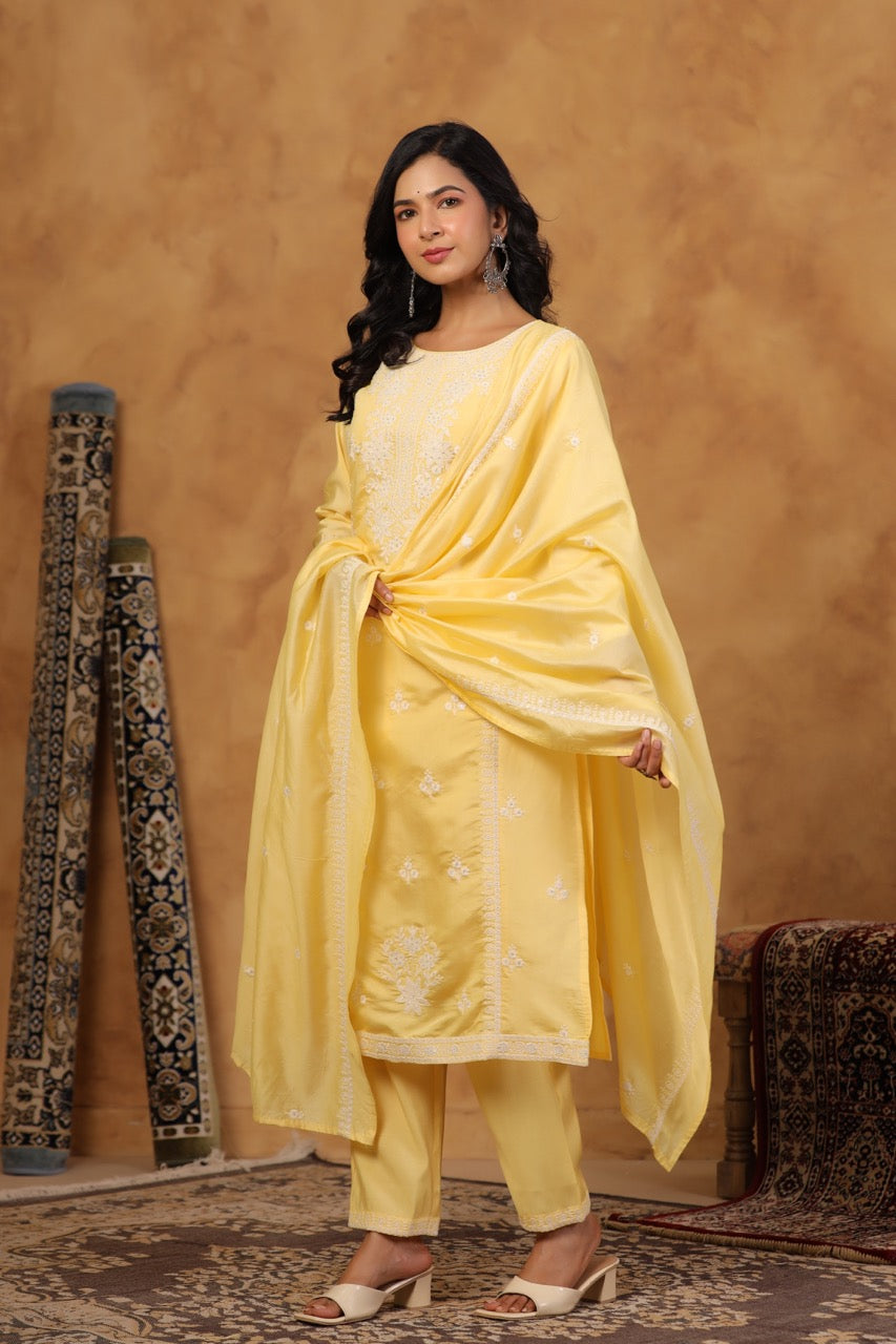 Elegant Embroidery Cotton Suit Set