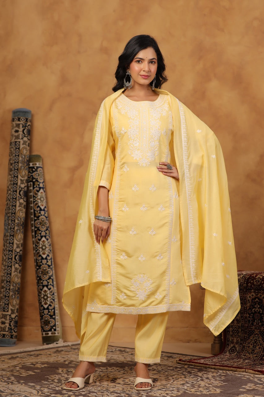 Elegant Embroidery Cotton Suit Set