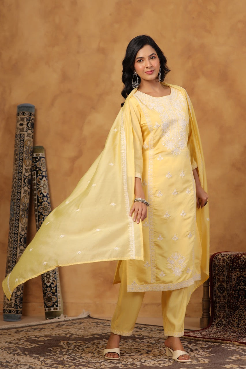 Elegant Embroidery Cotton Suit Set