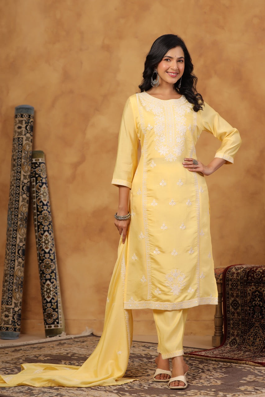 Elegant Embroidery Cotton Suit Set