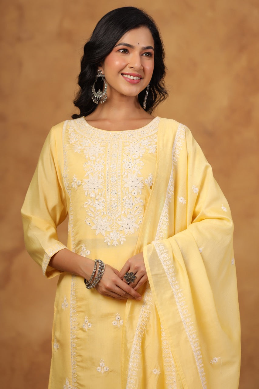 Elegant Embroidery Cotton Suit Set