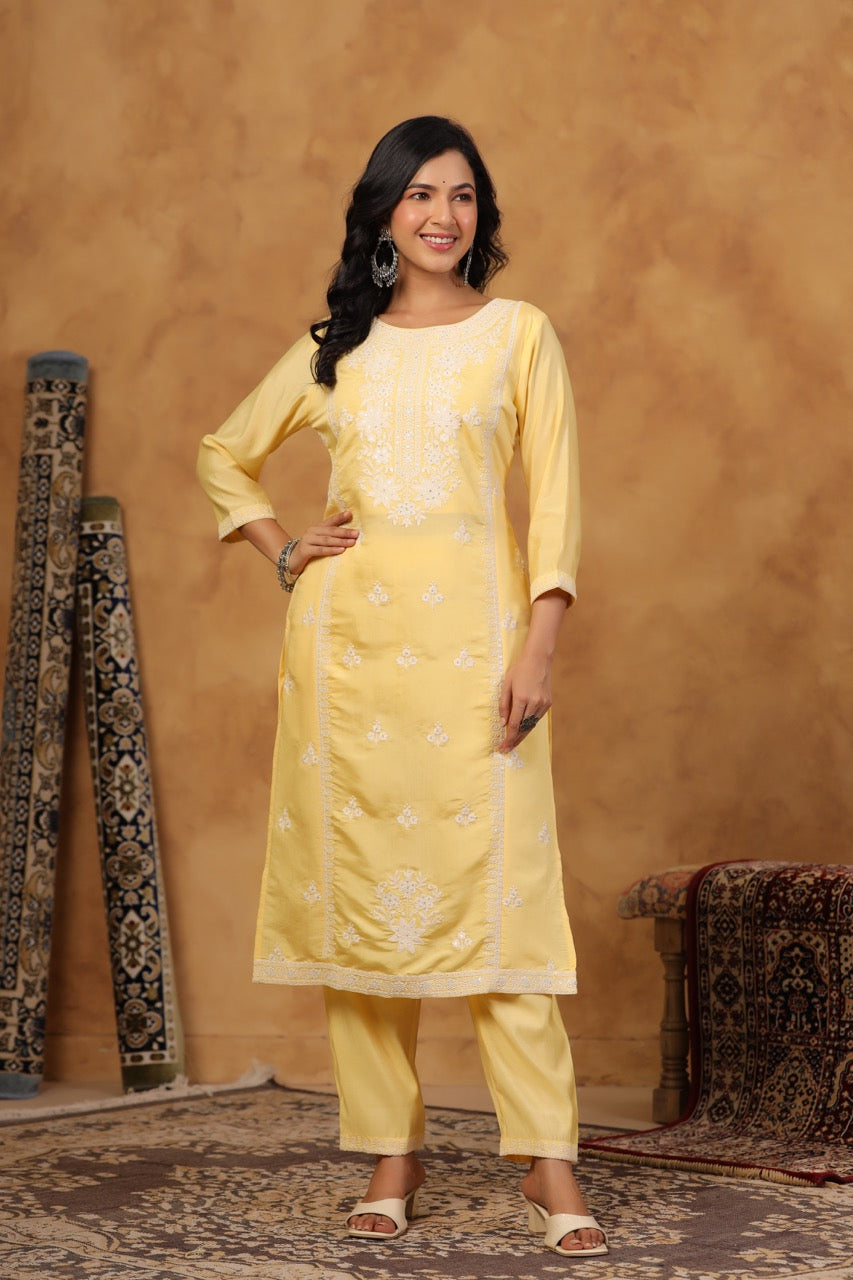 Elegant Embroidery Cotton Suit Set