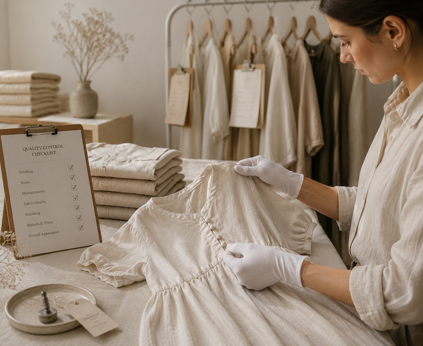 Garment being inspected for quality before shipment